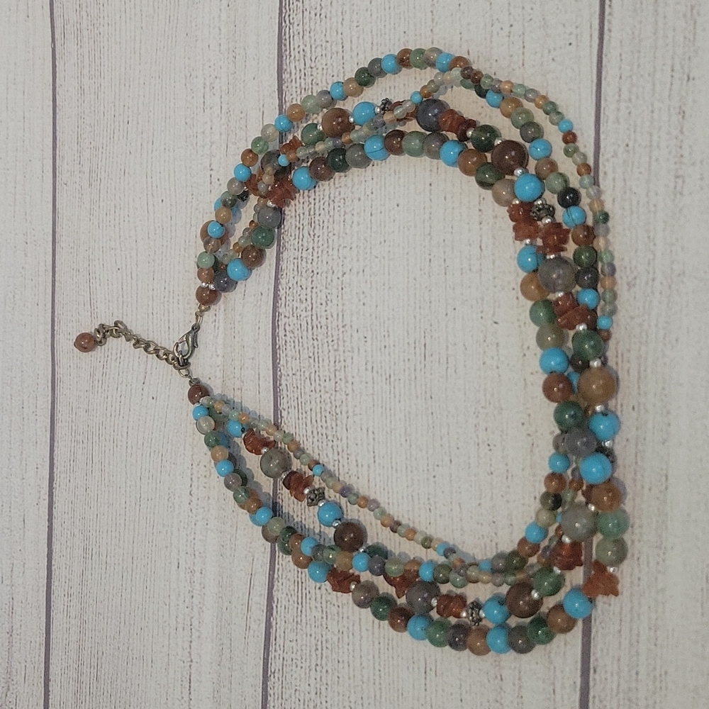 Multi-strand beaded necklace